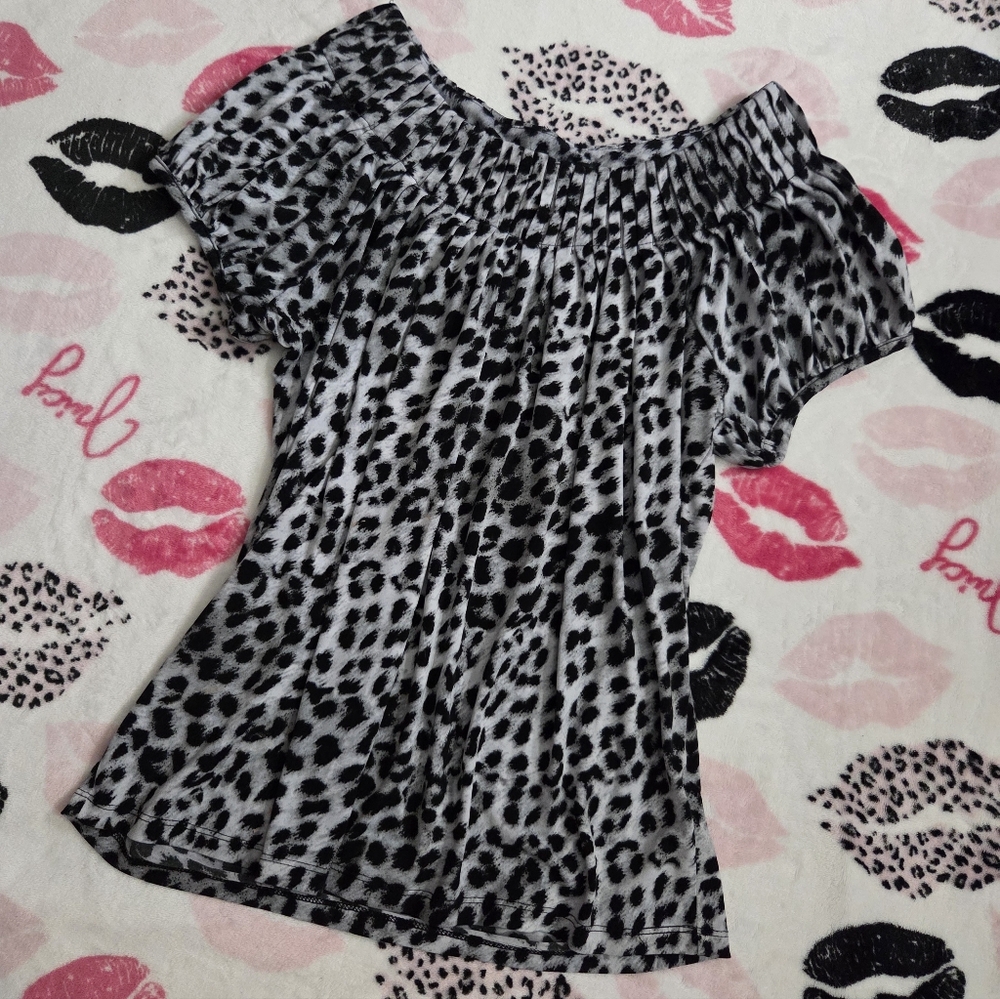 Black & White Leopard Print Off The Shoulder Top